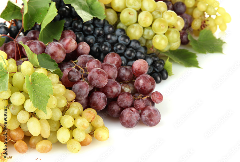 assortment of ripe sweet grapes isolated on white.