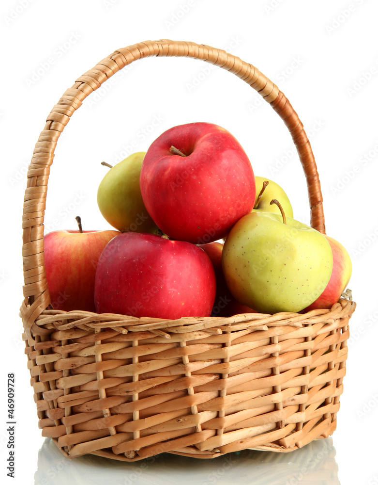 juicy apples in basket, isolated on white juicy apples in basket, isolated on white