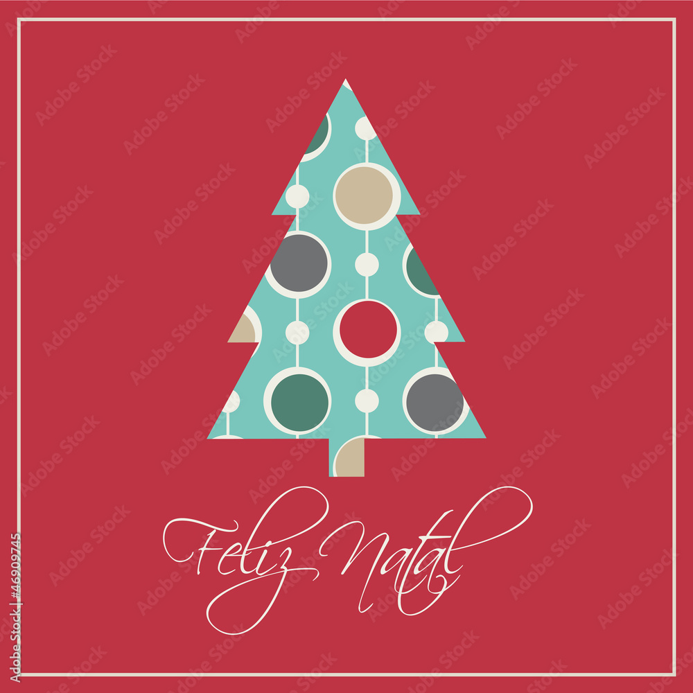 Cartão de Natal, Árvore e bolas de Natal