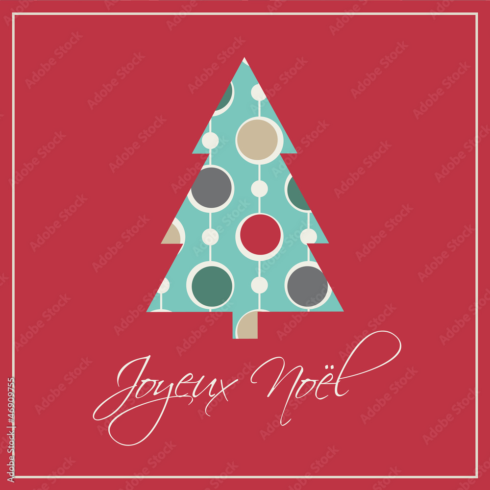 Carte de Noël avec arbre et boules de Noël