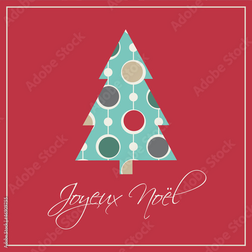 Carte de Noël avec arbre et boules de Noël