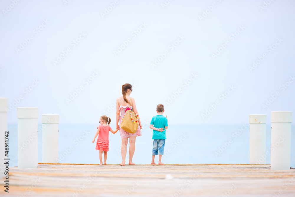 Mother and kids outdoors