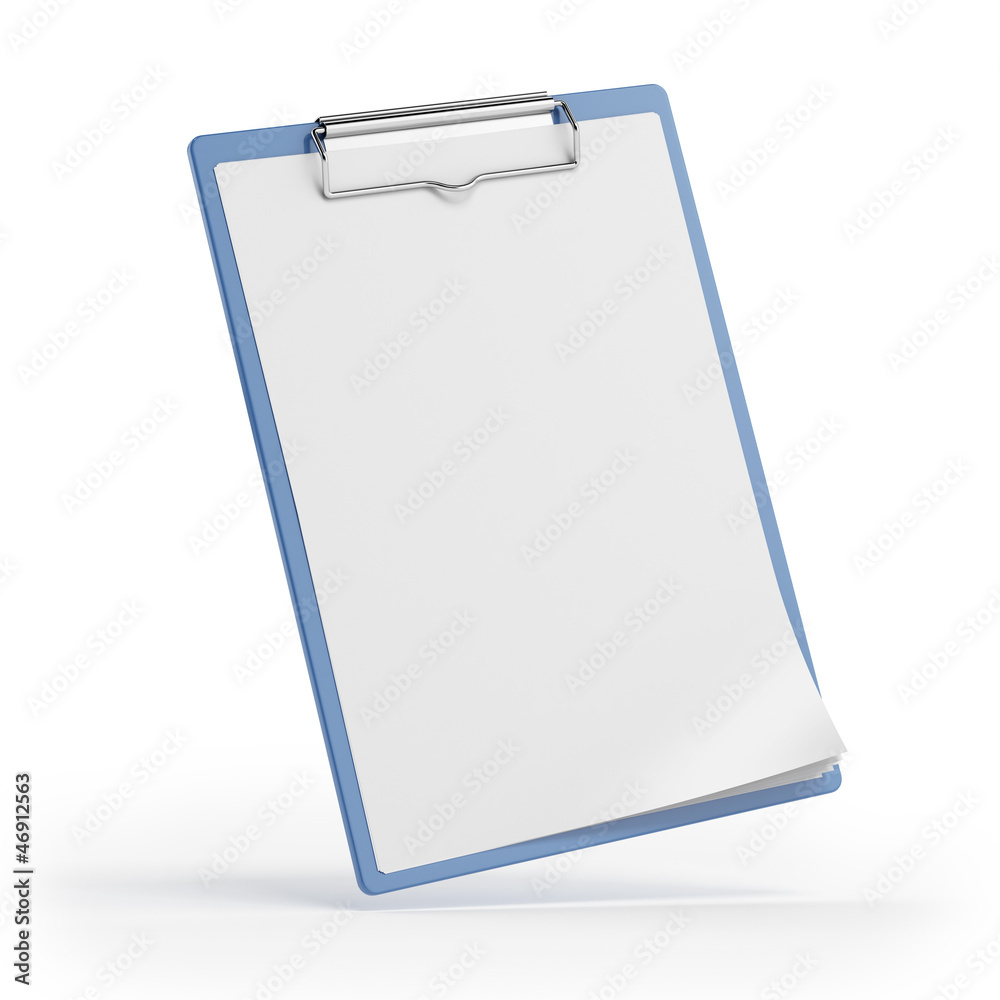 Blue clipboard with paper sheet Blue clipboard with paper sheet