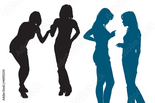 Silhouettes of two young women