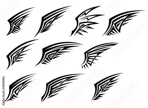 Set of black tribal wing tattoos