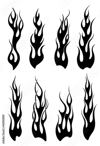 Set of black tribal flames