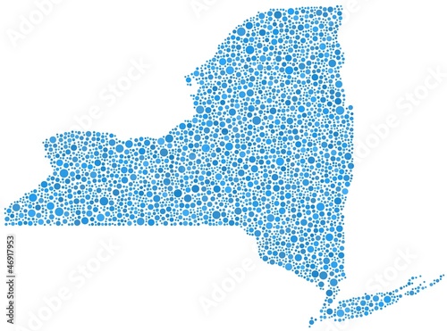 Map of New York State (USA) in a mosaic of blue bubbles