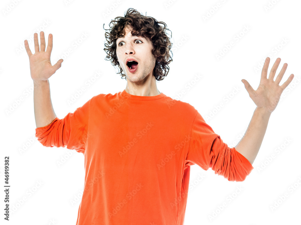 young man gesturing surprised portrait young man gesturing surprised portrait