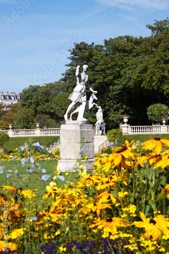 Statue and flowers in Luxembourg Gardens, Paris