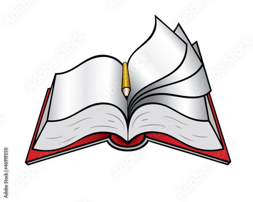 Opened book with pencil