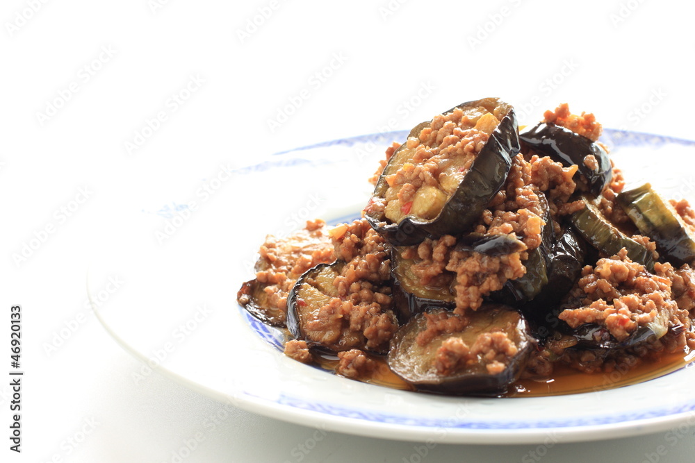 chinese cuisine, egg plant and mince pork stir fried chinese cuisine, egg plant and mince pork stir fried