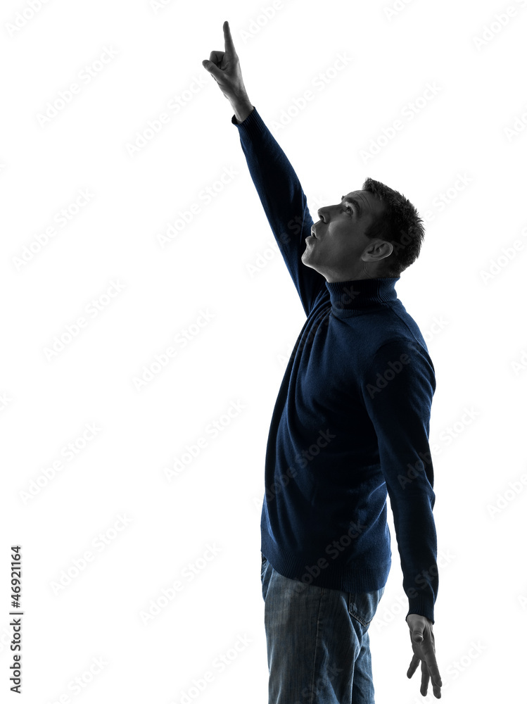 man pointing up surprised silhouette full length Stock Photo | Adobe Stock
