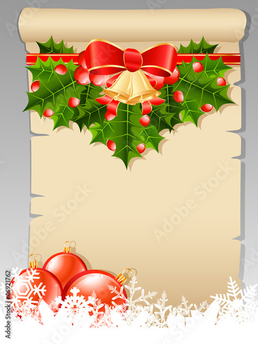 Schriftrolle mit Weihnachtsdekoration