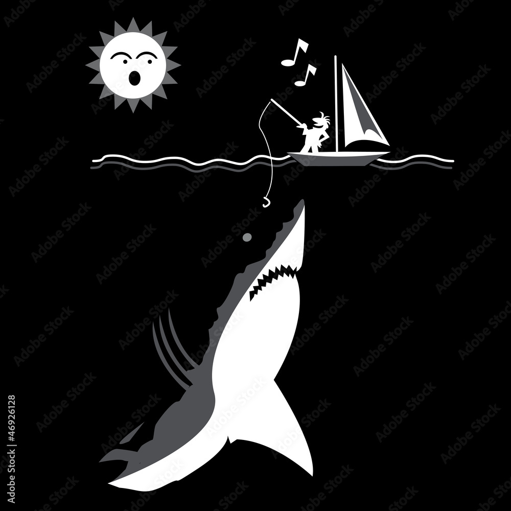requin, danger, pêcheur, bateau, proie, attention, peur