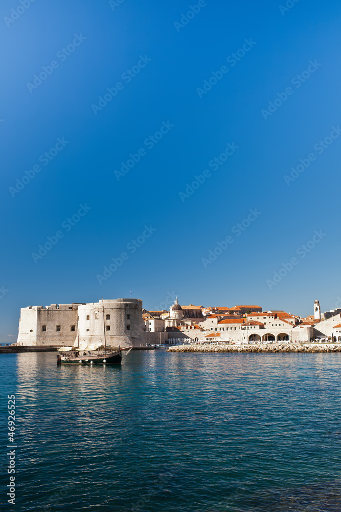 City walls of Old town of Dubrovnik over the sea