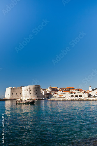 City walls of Old town of Dubrovnik over the sea