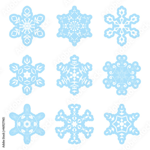 snowflakes - blue and white - vector set