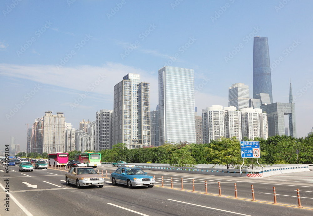 Road near International Finance Center in day in Guangzhou