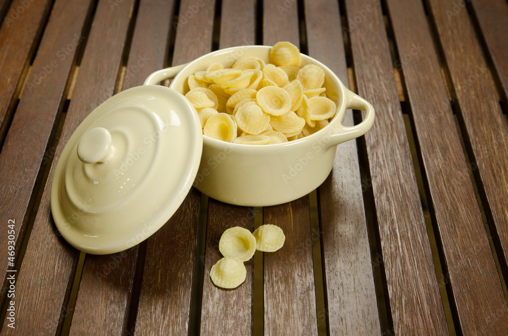 Uncooked pasta in a bowl