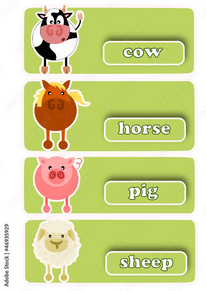 Fototapeta premium Four livestock icons with text