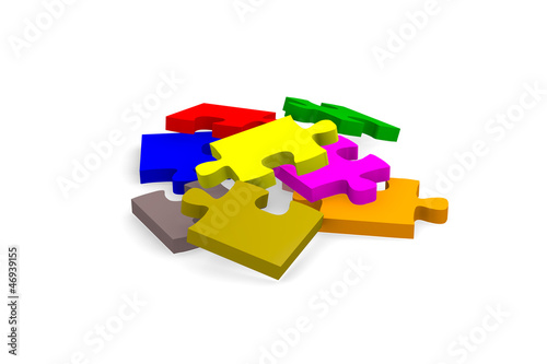 Colorful pieces of puzzle, 3d image