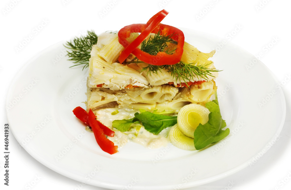 Pasta with sauce in the white plate Pasta with sauce in the white plate