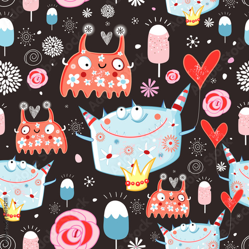 funny seamless pattern of love monsters
