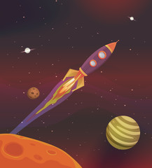 Fototapete Kosmos Cartoon Raumschiff fliegt durch Galaxie  © benchart