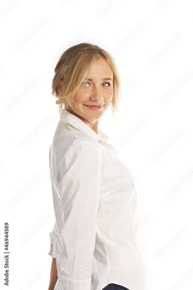 Successful businesswoman standing over white background Successful businesswoman standing over white background