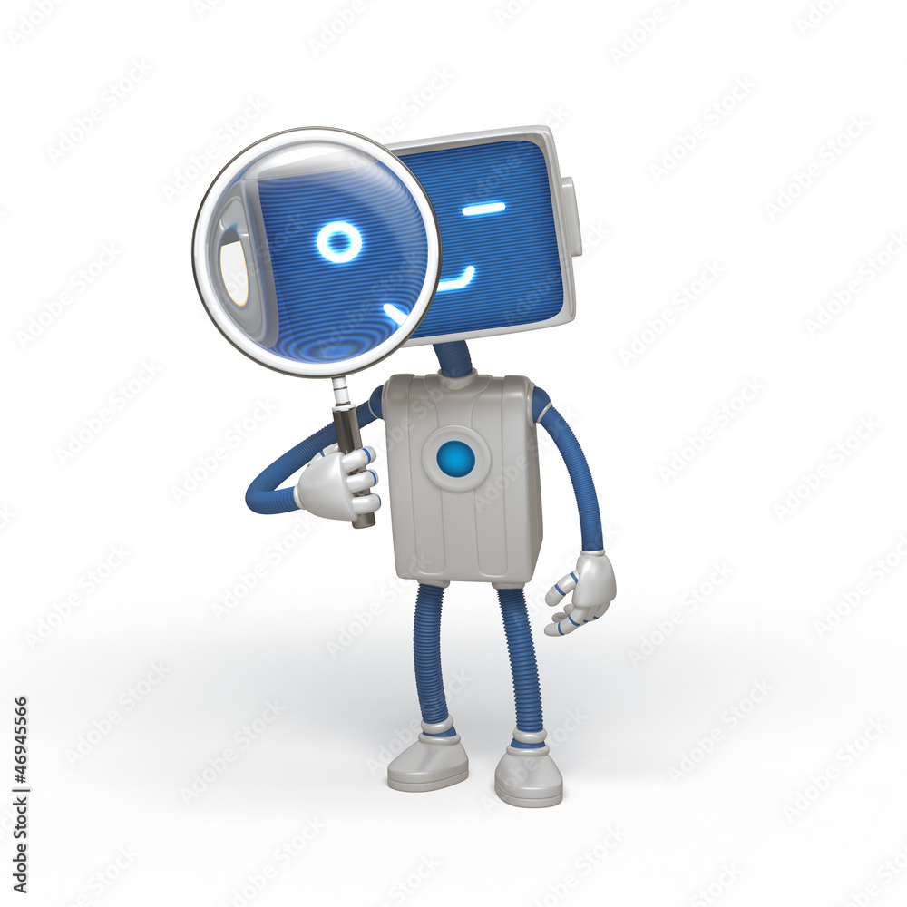 robot holding magnifying glass robot holding magnifying glass
