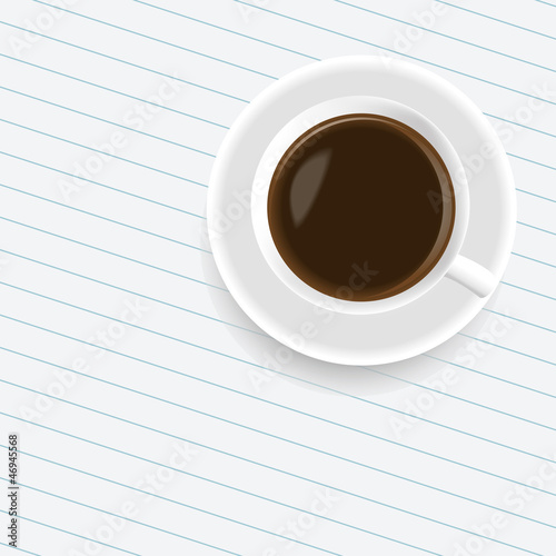 A cup of coffee on the sheet of paper