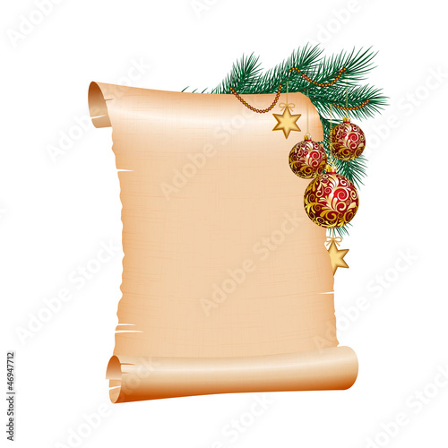 Christmas blank scroll paper on white background