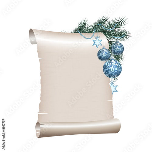 Christmas blank scroll paper on white background