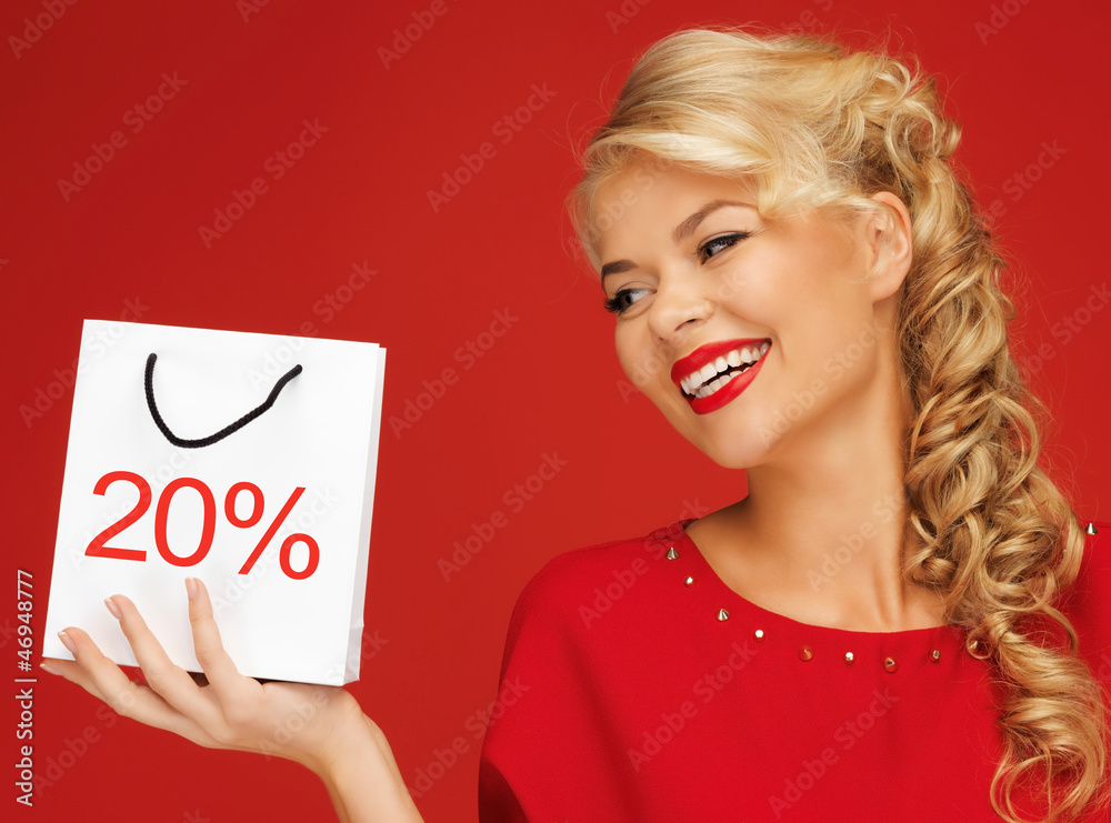 lovely woman in red dress with shopping bag lovely woman in red dress with shopping bag