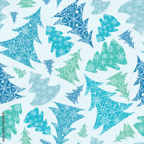 Vector Blue and Green Snowflakes Textured Christmas Trees