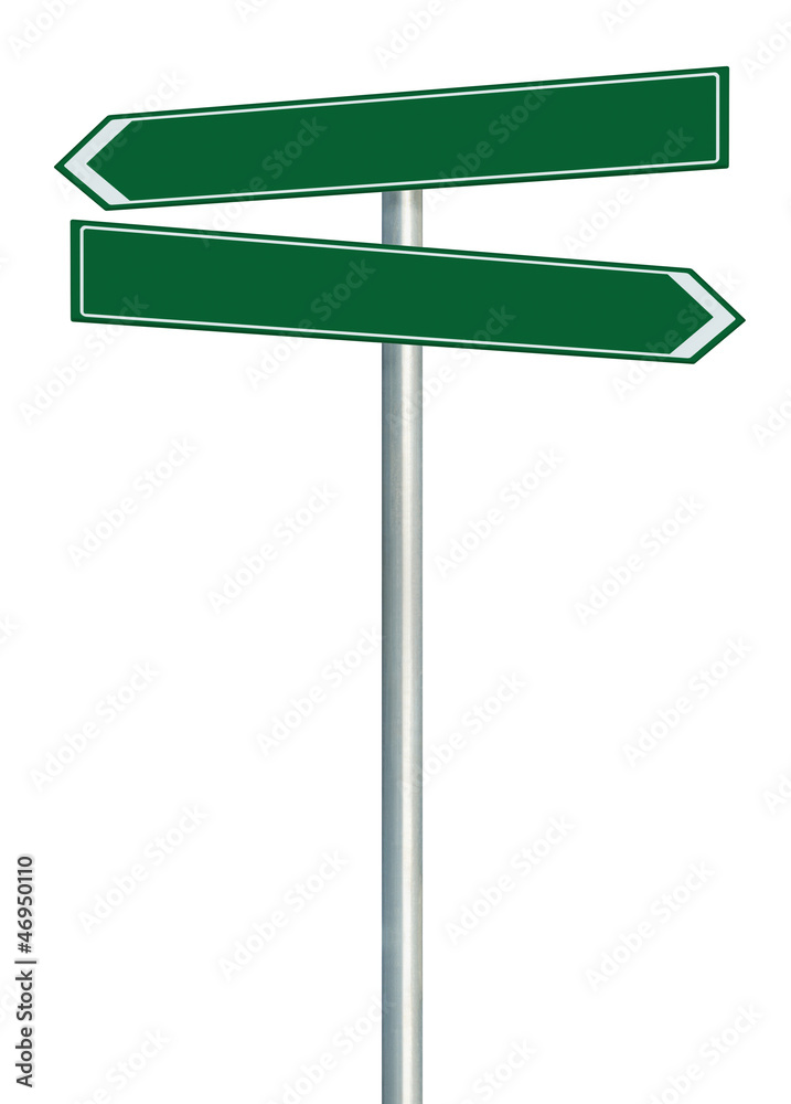 Right left road route direction pointers this way signs, green Right left road route direction pointers this way signs, green