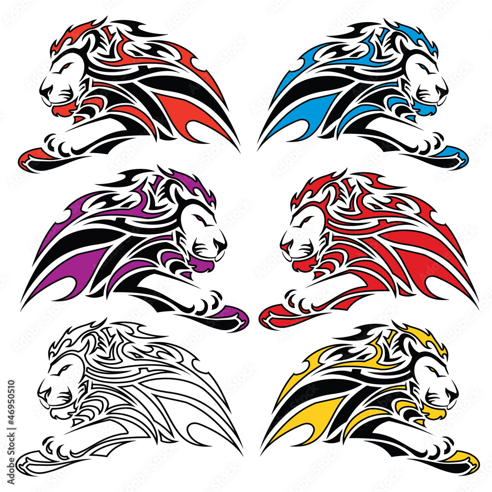 Naklejka premium Isolated colorful lion symbols