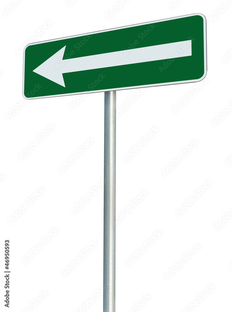 Left traffic route only direction sign turn pointer green