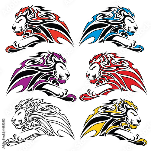 Isolated colorful lion symbols