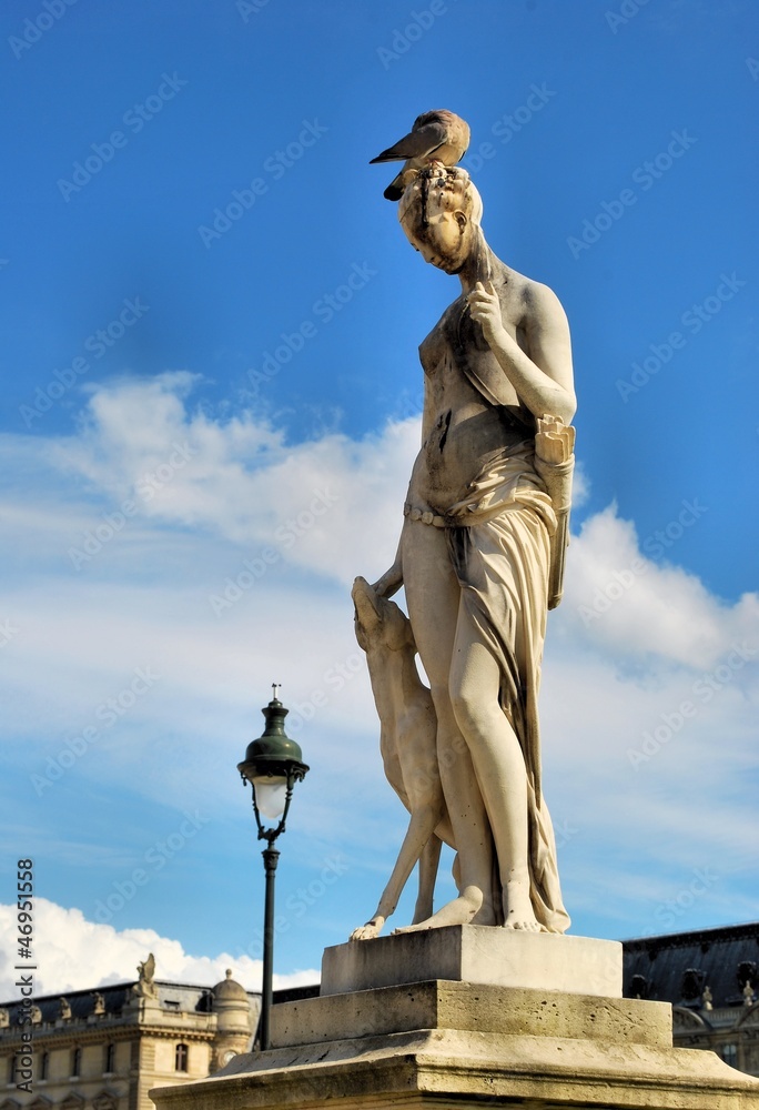 Sculpture of the goddess Diana near the Louvre in Paris