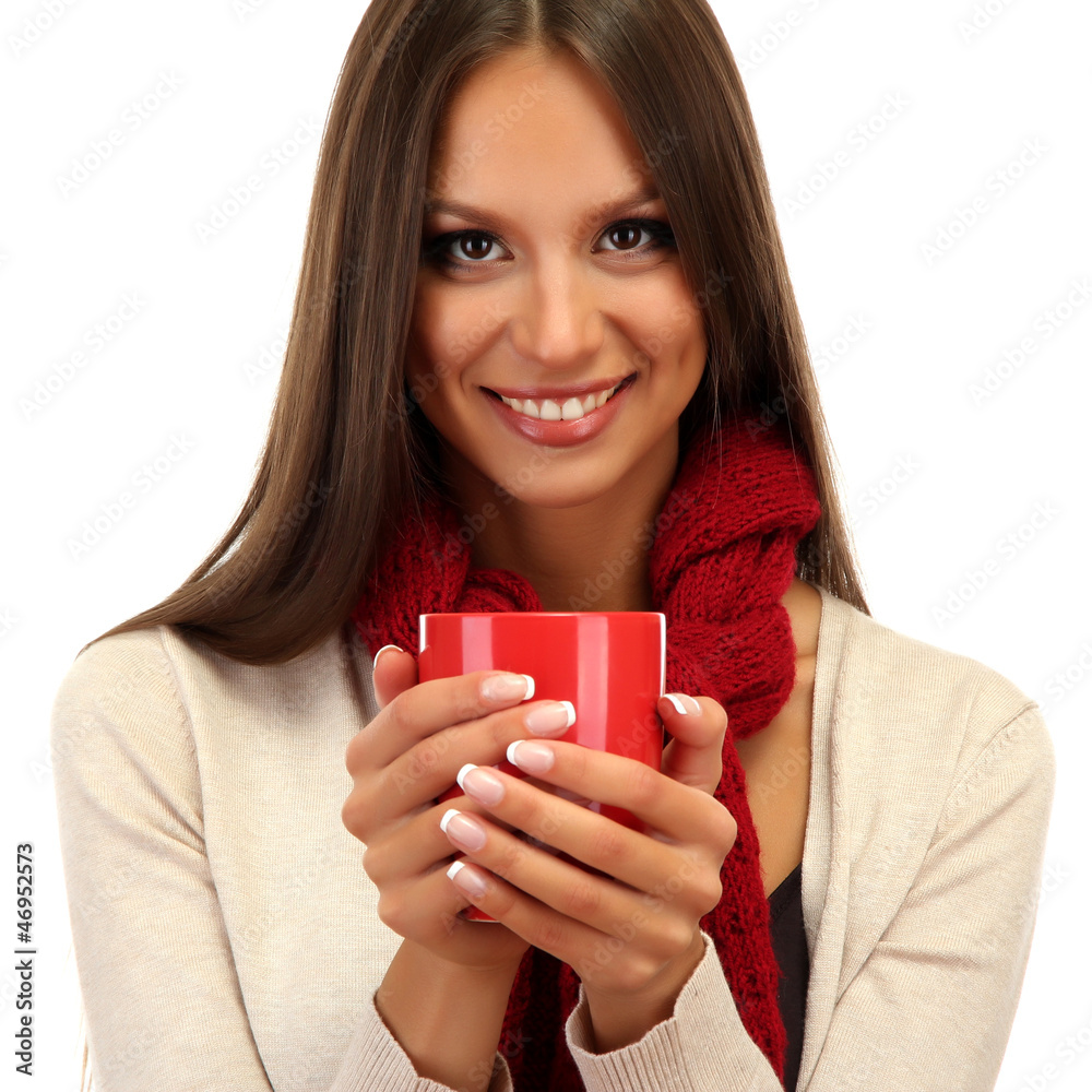 beautiful young woman with cup of tea, isolated on white beautiful young woman with cup of tea, isolated on white