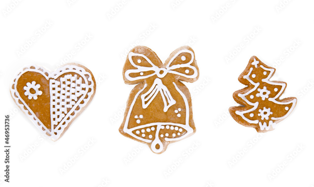 Traditional gingerbread cookies over white background