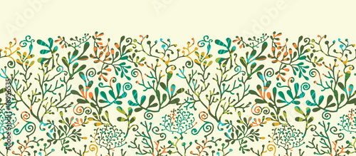 Vector Textured Plants Horizontal Seamless Pattern Background