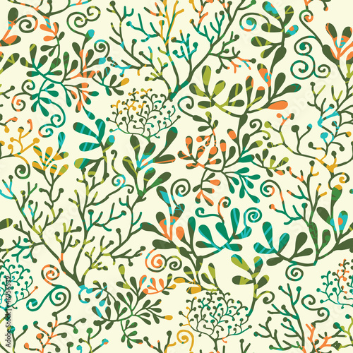 Vector Textured Plants Seamless Pattern Background With abstract