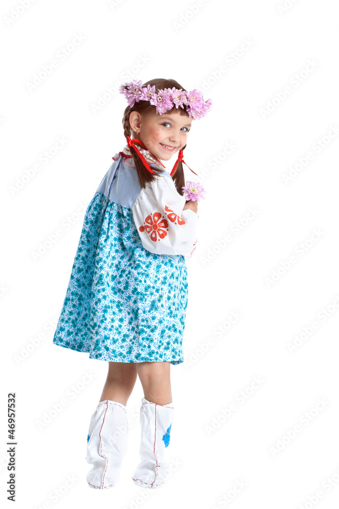 Cute little girl in blue slavic costume Cute little girl in blue slavic costume