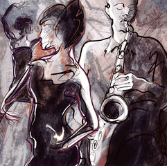 Wandcirkels Muziekband Jazzband met swingende dansers  © Isaxar