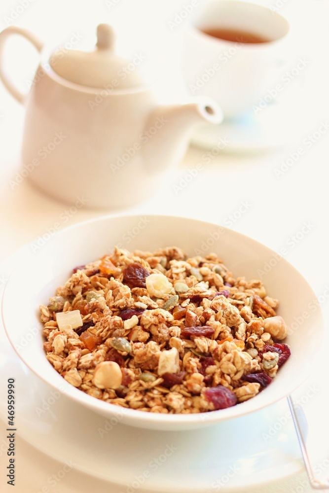 Dried fruits , nuts and seed granola for healthy breakfast Dried fruits , nuts and seed granola for healthy breakfast