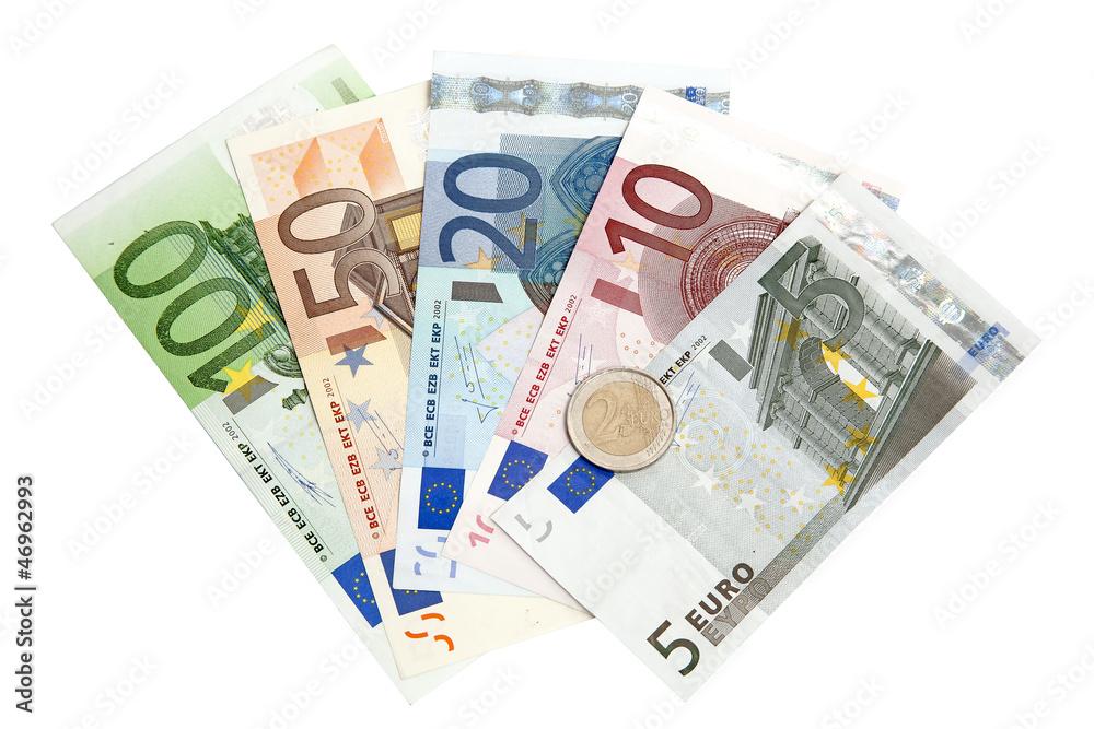 Euro banknotes isolated on white background Euro banknotes isolated on white background