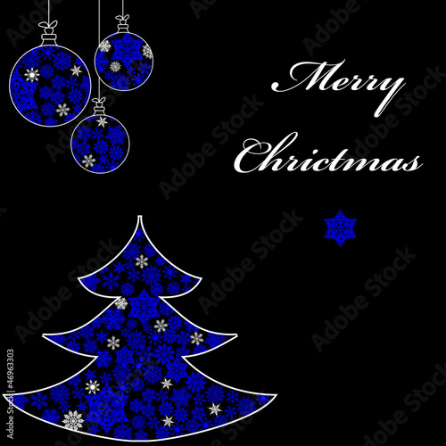 cristmas balls and fir tree with snowflakes 2