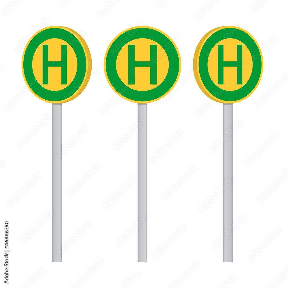 Drei Haltestellenschilder Set, Haltestelle, Symbole Drei Haltestellenschilder Set, Haltestelle, Symbole